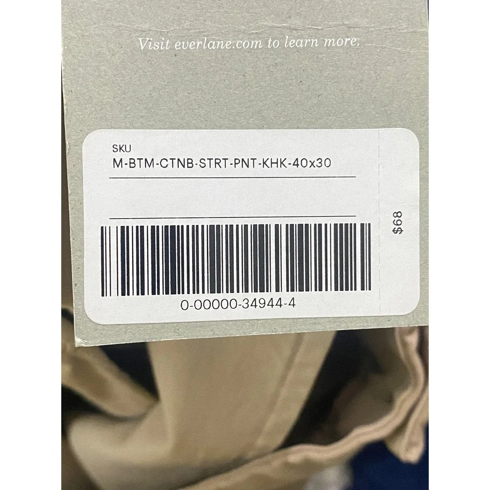 Everlane Chinos Mens 40x30 Khaki New Straight Fit Performance Cotton Pants